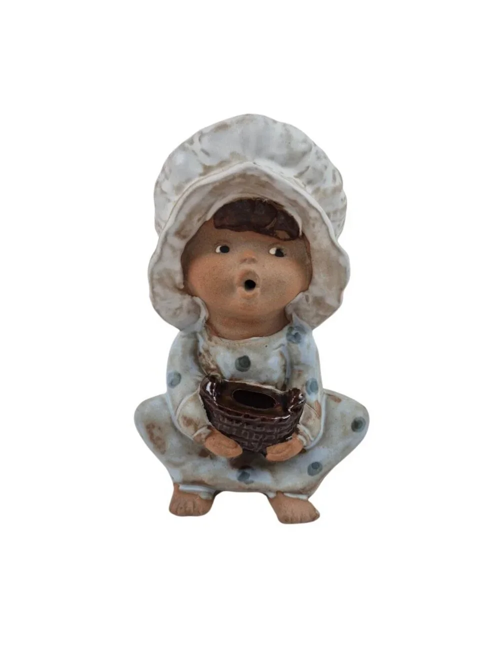 Vintage Ceramic Girl Figurine Bonnet Polka Dot Dress Home Decor Collectible